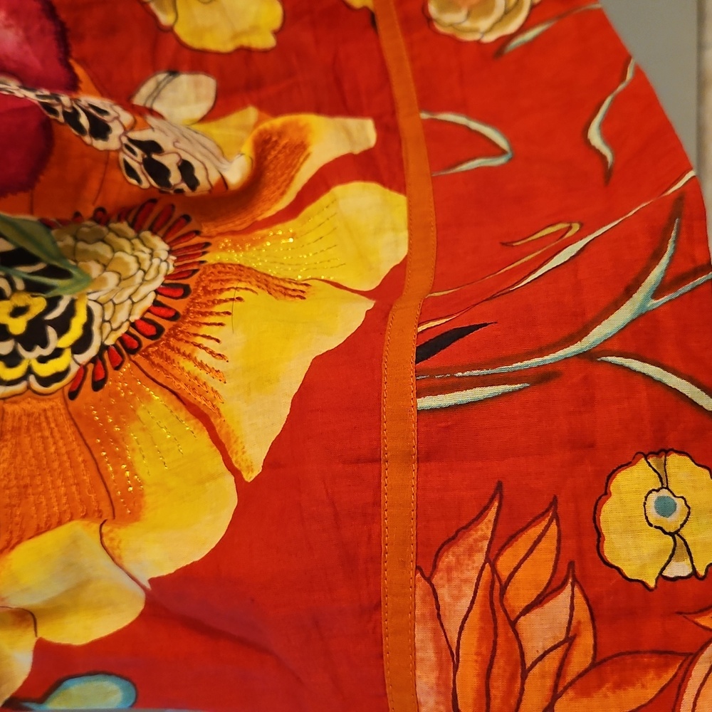Ritu Kumar Red Floral Embroidered Cotton Dress, 4, XS, Boho, Beaded, Vacation - Picture 5 of 12